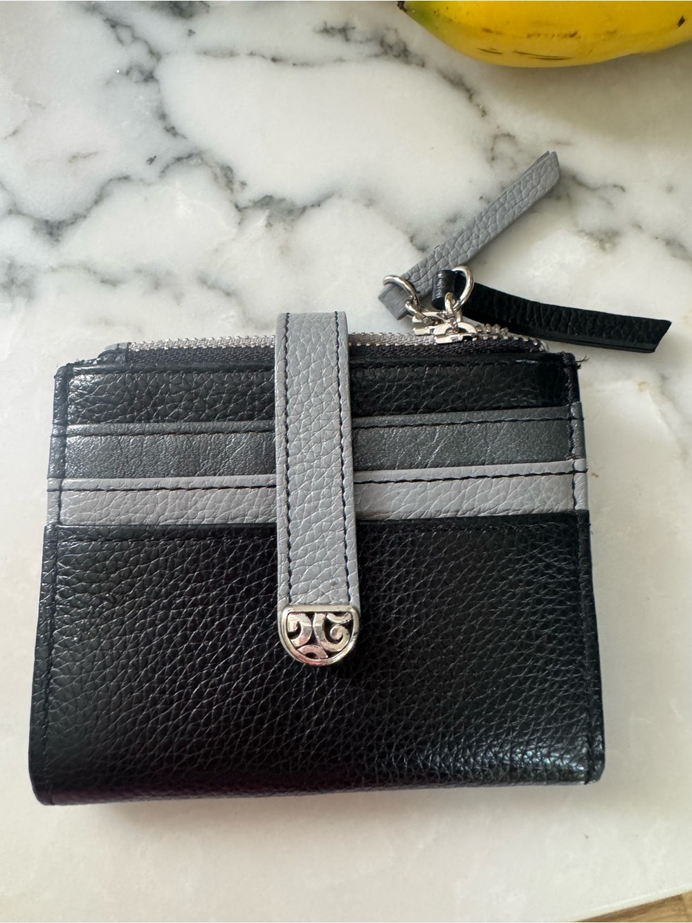 Brighton Black and Light Gray Leather Snap Wallet